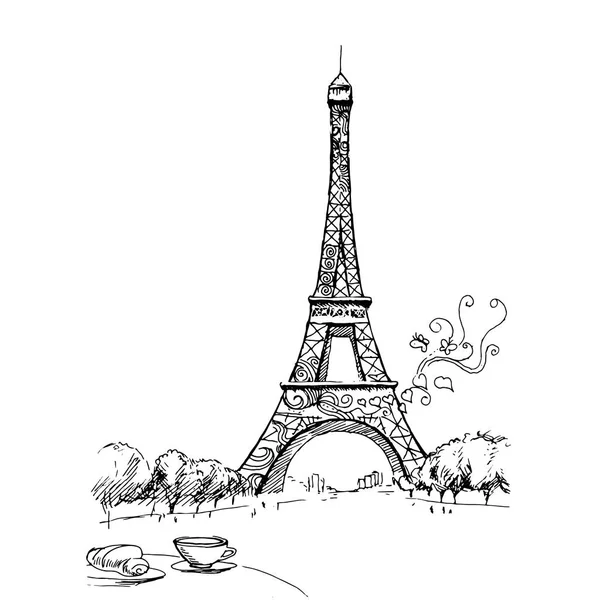 Tour Eiffel Romantik Vektör Çizim Kalpli Çerçeve — Stok Vektör