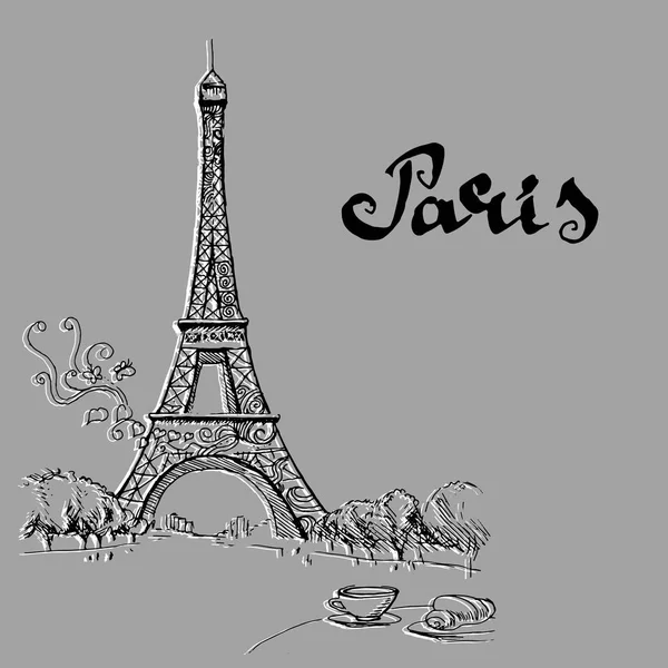 Tour Eiffel Illustration Vectorielle Romantique Cadre Coeur — Image vectorielle