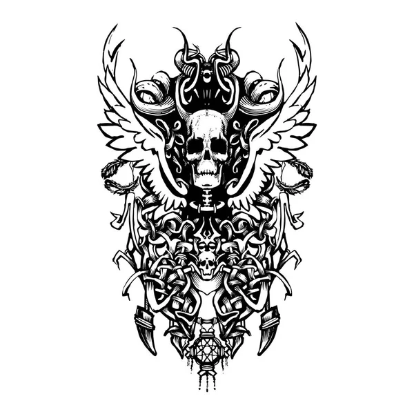 Alas Calavera Diseño Patrón Vintage Para Vector Camiseta — Archivo Imágenes Vectoriales