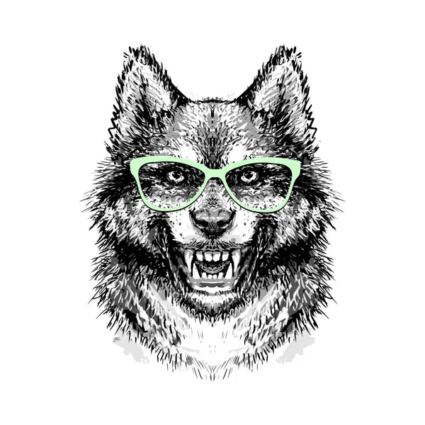 Lobo Gafas Vector Impresión Para Camiseta — Vector de stock