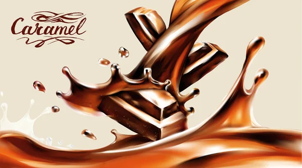 Folyékony Csokoládé Karamell Vagy Kakaó Illusztráció Vektor — Stock Vector