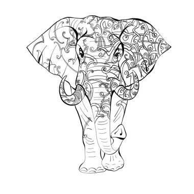 Fil illüstrasyonu mandala vektörü oymayı izole etti