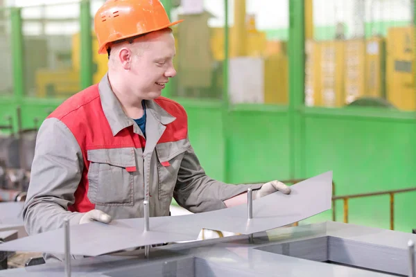 Manufacturing Process Power Transformer Construction Industrial Man Worker Assembling Magnetic — Stock Photo, Image