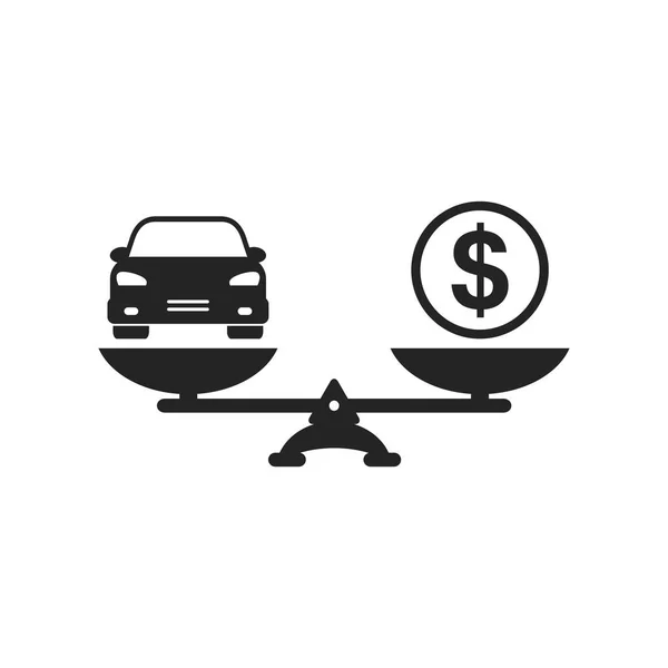 Auto en geld op het pictogram van de schalen, vector. — Stockvector