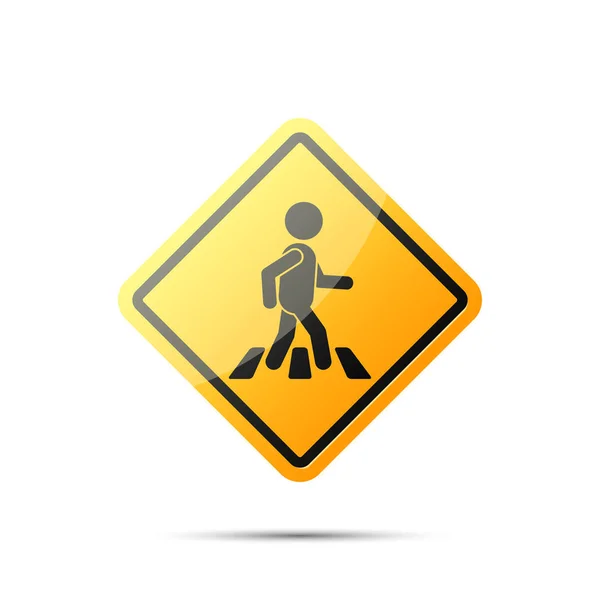 Road yellow sign with pedestrian on crosswalk, vector. — Stock Vector