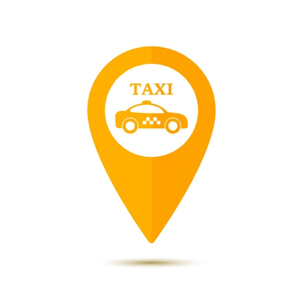 Mappa puntatore con simbolo taxi in stile piatto . — Vettoriale Stock