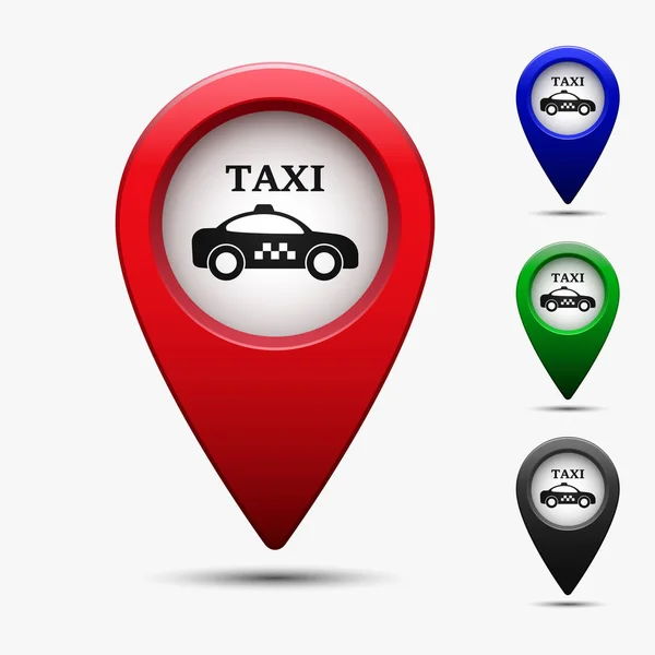 Mapa ponteiro definido com táxi símbolo táxi . — Vetor de Stock