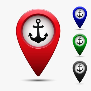 Renkli harita göstergesi sembolü çapa ve liman, vektör ile.
