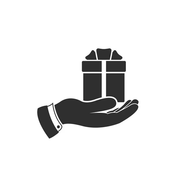 Hand met het pictogram van de gift, vector. Gift aan kant pictogram. — Stockvector