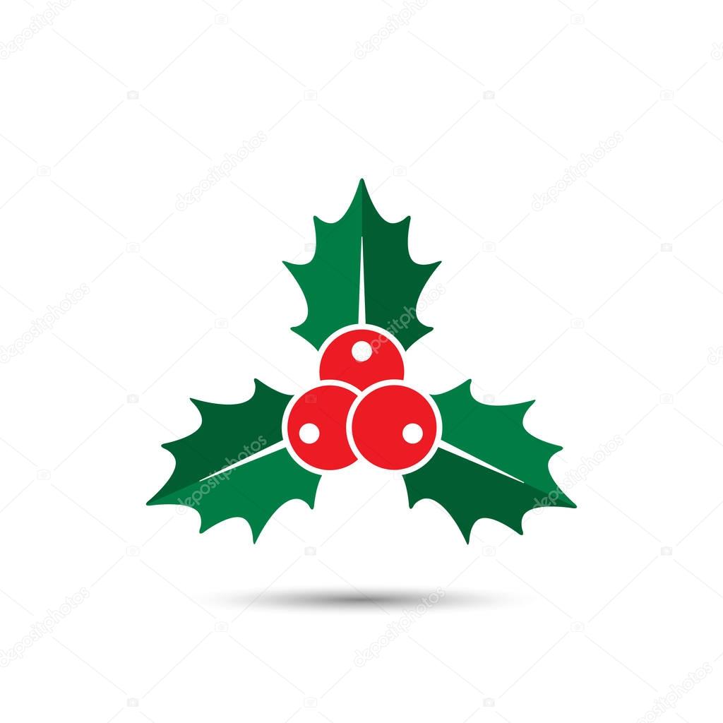 Christmas holly berries icon, vector. Simple mistletoe decorative red and green illustration.
