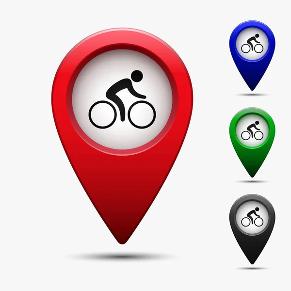 Färgade kartpekaren med symbolen cykelbana eller parkeringsplats. Vektor. — Stock vektor