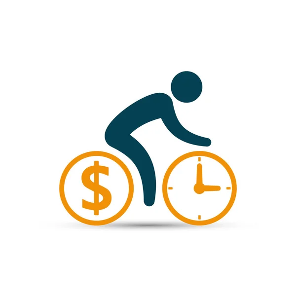 Business concept, cyclist icon vector. Time is money concept. — Stock Vector