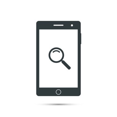 Büyüteç arama işareti ile akıllı telefon simgesi. Vektör.