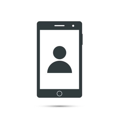 Mobil kullanıcı ile akıllı telefon simgesi kişi işareti başvurun. Vektör.
