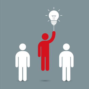 Tarafından fikir ampul kalabalık, vektör çizim üzerinde uçan iş adamı.