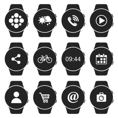 Akıllı izle simge seti ile apps. Farklı akıllı izle perde ile uygulamalar ve bildirim. Vektör