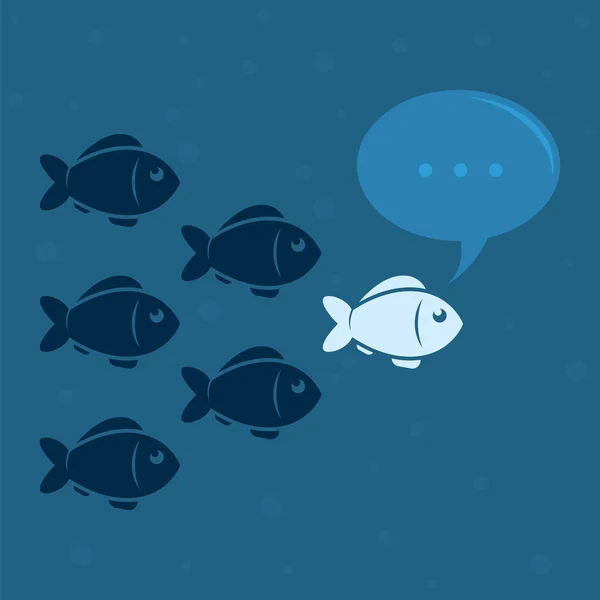 Concepto de negocio de liderazgo con multitud de peces siguiendo detrás del líder. Vector . — Vector de stock