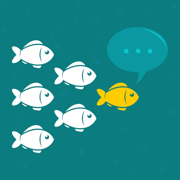 Concept d'entreprise de leadership avec foule poisson suivre derrière le leader. Vecteur . — Image vectorielle