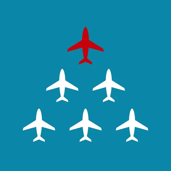 Concept d'entreprise de leadership avec avions suivant derrièreleader. Vecteur . — Image vectorielle