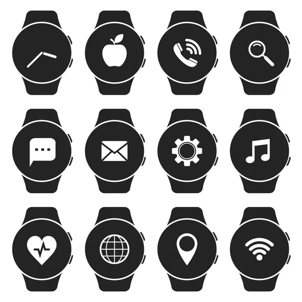 Smart watch icon set with apps. Vector — Stock Vector