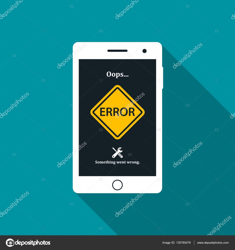 Smartphone with error message. Error sign on mobile phone screen.Vector