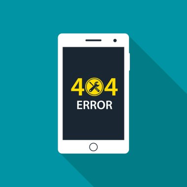 404 hata sayfası ünlem işareti ile smartphone ekranında bulunamadı. Vektör.