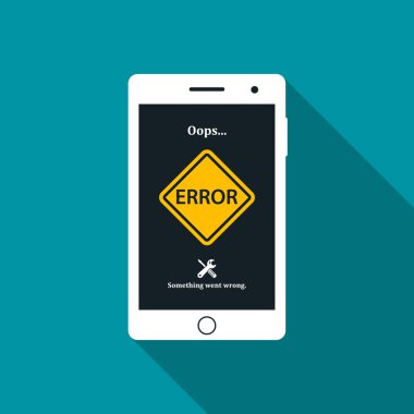 Hata iletisi ile akıllı telefon. Hata cep telefonun ekranında oturum açın. Vektör 