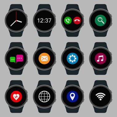 Akıllı saat küme. Uygulama giyilebilir akıllı izle. Vektör
