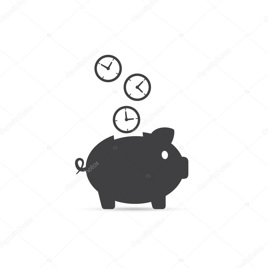 Time is money piggy bank icon, vector illustration.