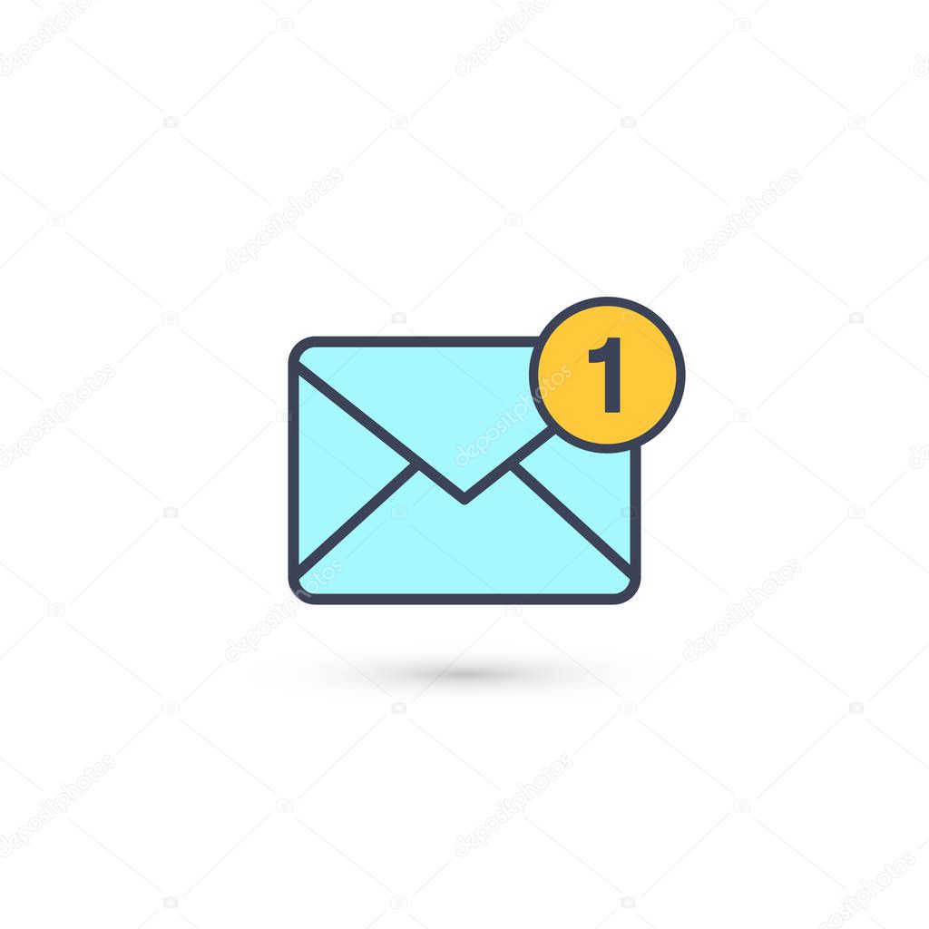 New incoming message envelope with one notification, vector blue object.