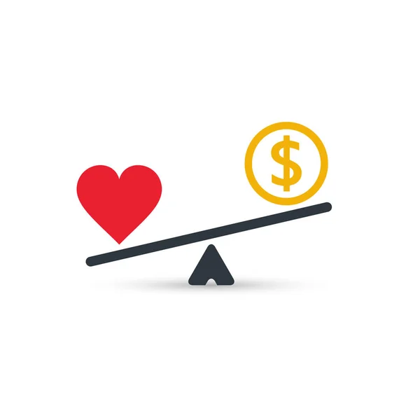 Szív- és pénz mérlegek ikonra. Vektor — Stock Vector