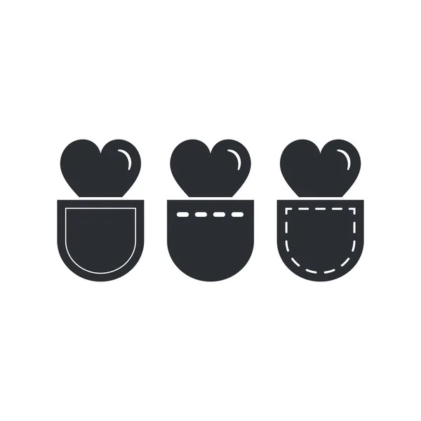 Ensemble d'icônes coeur dans poche, vecteur — Image vectorielle