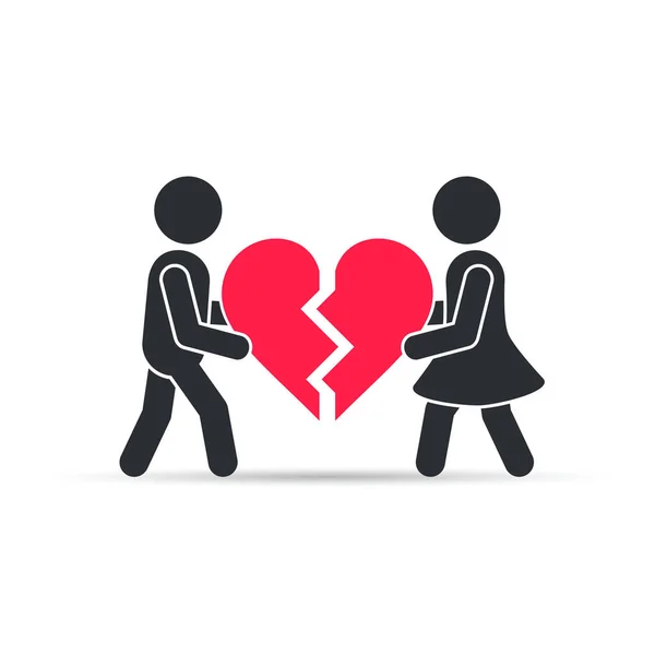 Homem e mulher empurrando peças de quebra-cabeça de coração. Vetor . —  Vetores de Stock
