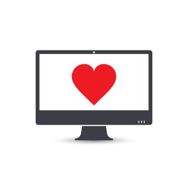 Kişisel bilgisayar pc ile kalp işareti, vektör.