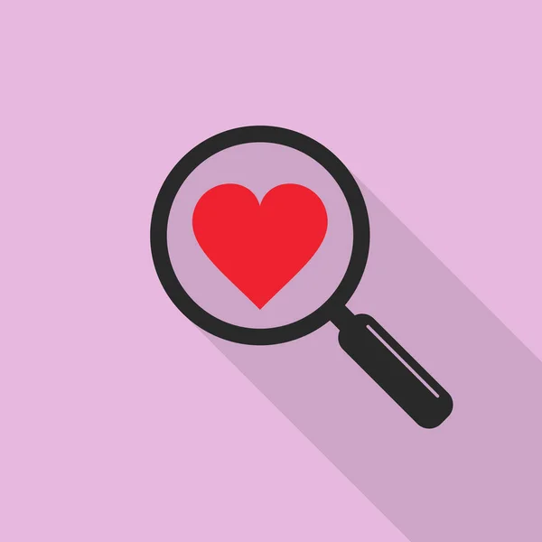 Zoek hart liefde pictogram, platte vector. — Stockvector