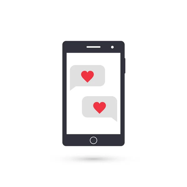 Smartphone med kärlek pratbubblor, vektor — Stock vektor