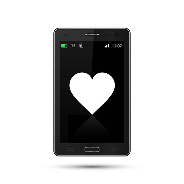 Realistiska smartphone med hjärtat ikonen vektor. — Stock vektor