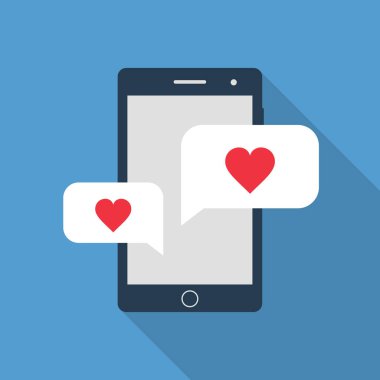 Smartphone ile aşk konuşma balonları, vektör