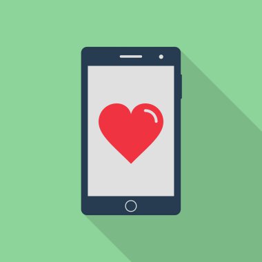Smartphone ile kalp simgesi, düz stil vektör.