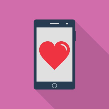 Smartphone ile kalp simgesi, düz stil vektör.