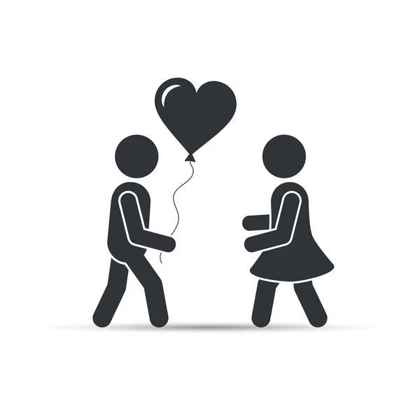 Homem menino com forma de coração de balão e menina feliz ou mulher. Vetor . —  Vetores de Stock