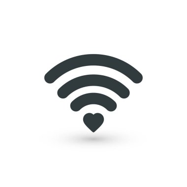Kalp wifi. Vektör kalp bağlamak düz stil simgesi.