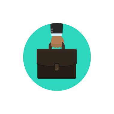 Evrak çantası, Portföy daire simgesi tutan el. Vektör.