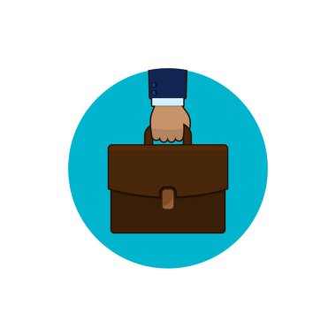 Evrak çantası, daire simgesi tutan el. Vektör.