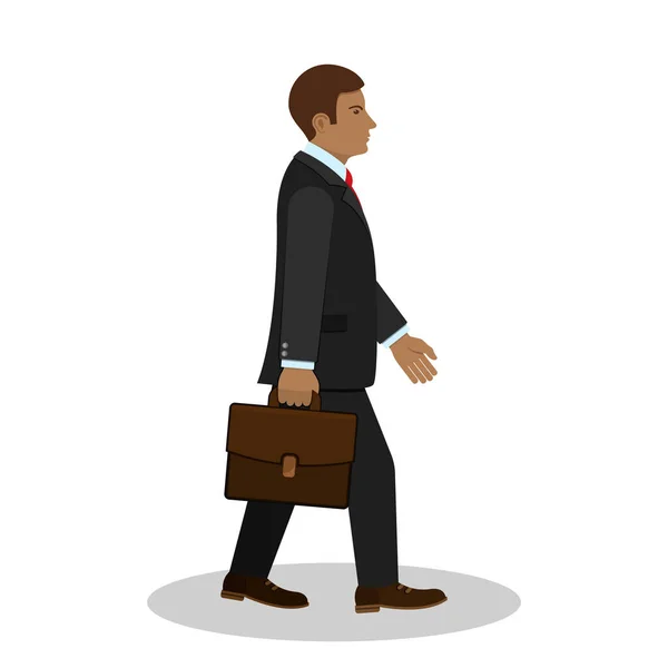 Uomo d'affari a piedi con valigetta, vista laterale, vettore . — Vettoriale Stock