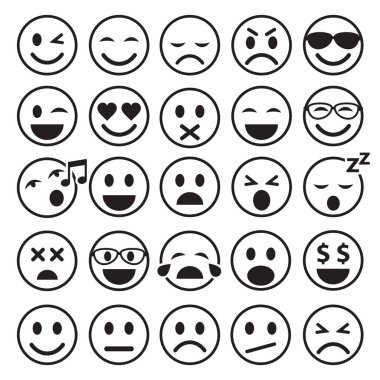İfadeler kümesi. Emoji kümesi. Satır simgeler gülümse. Vektör.