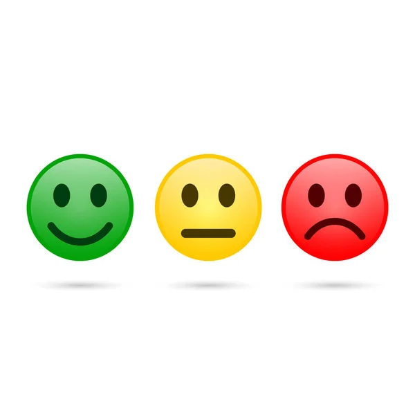 Emoticones sonrientes icono positivo, neutral y negativo, vector . — Vector de stock
