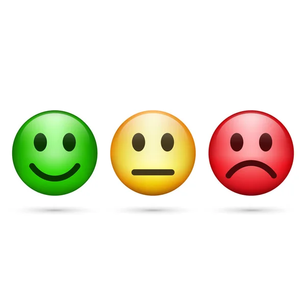 Emoticones sonrientes icono positivo, neutral y negativo, vector . — Vector de stock