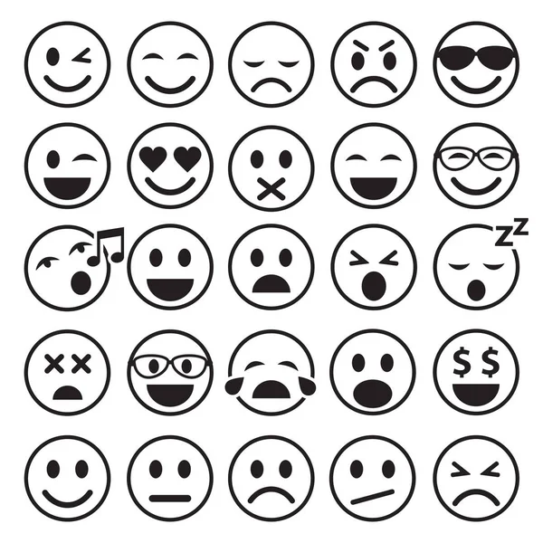 Conjunto de Emoticons. Conjunto de Emoji. Ícones de linha de sorriso. Vetor . — Vetor de Stock