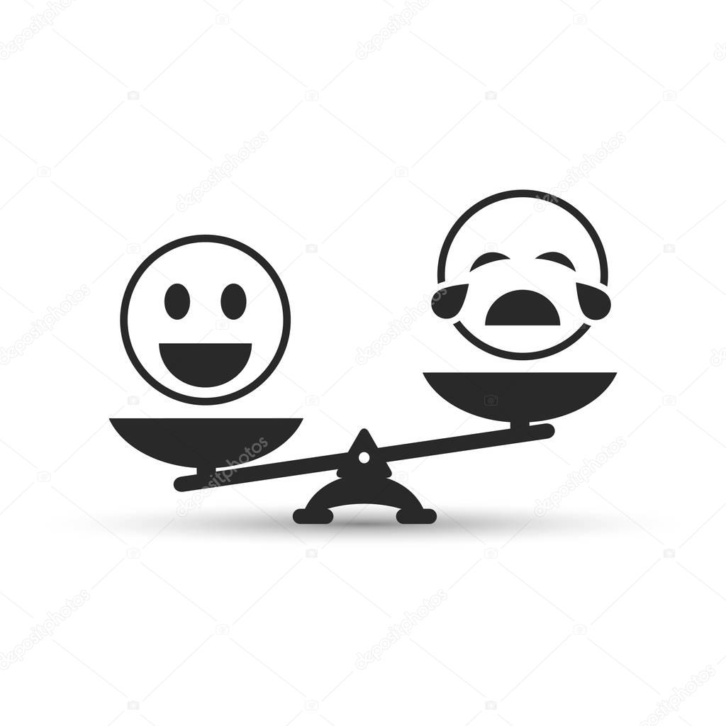 Smiley emoticons different mood on scales, vector icon.